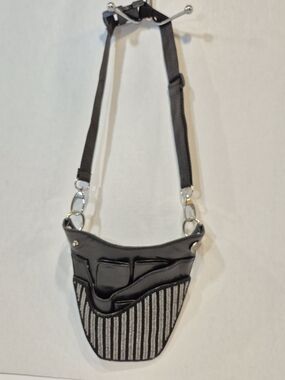 Pink Pewter Beaded Hip Bag Black Silver Faux Leather Festival Holster Belt Bag